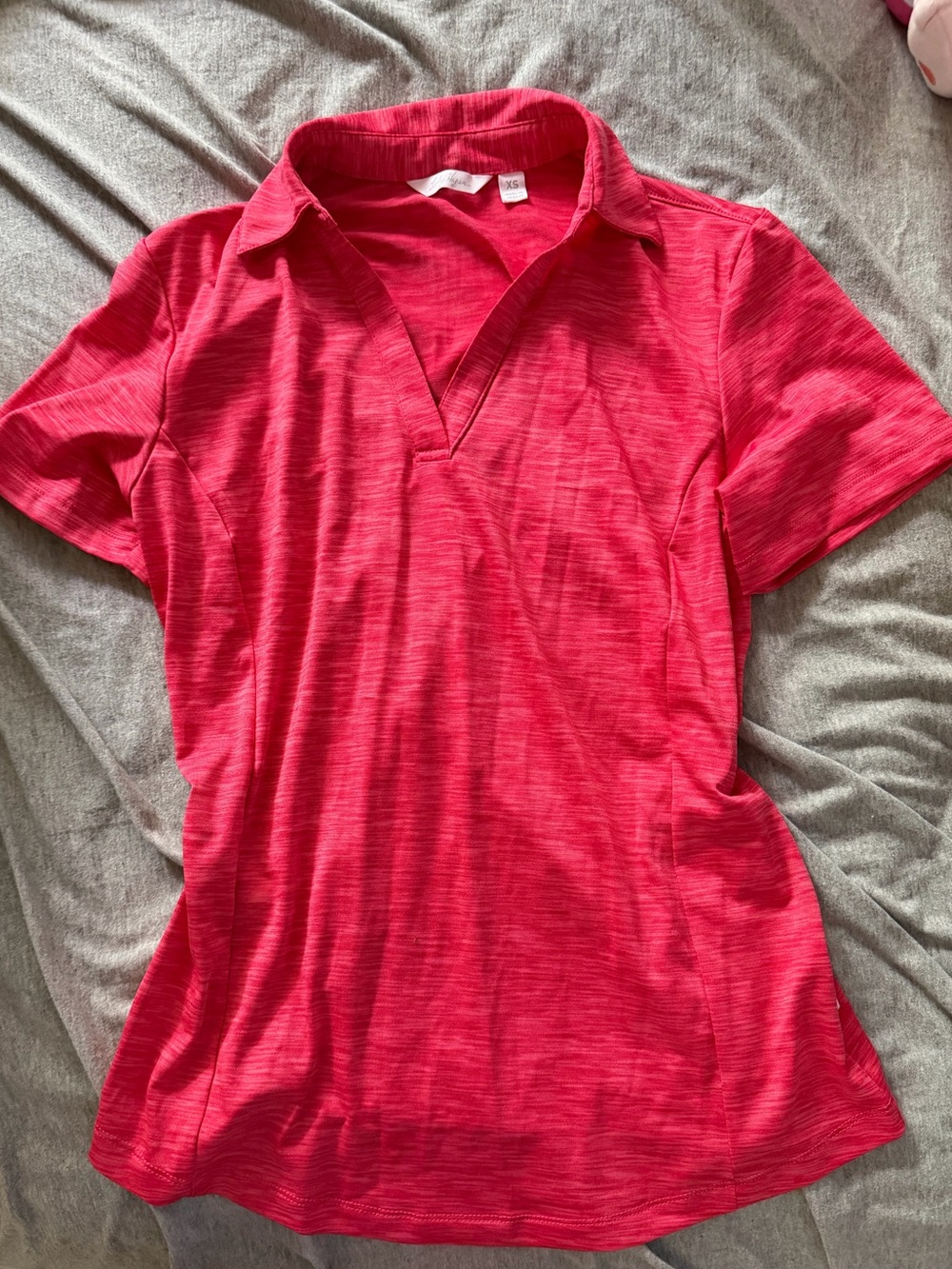 Lady Hagen V-Neck Polo Short Sleeve Tee in Fuchsia Pink